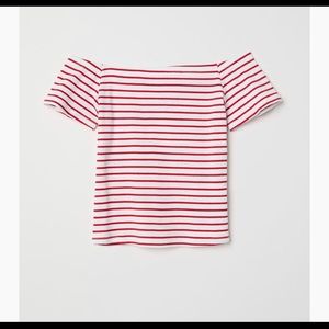 White-red striped off the shoulder crop-top